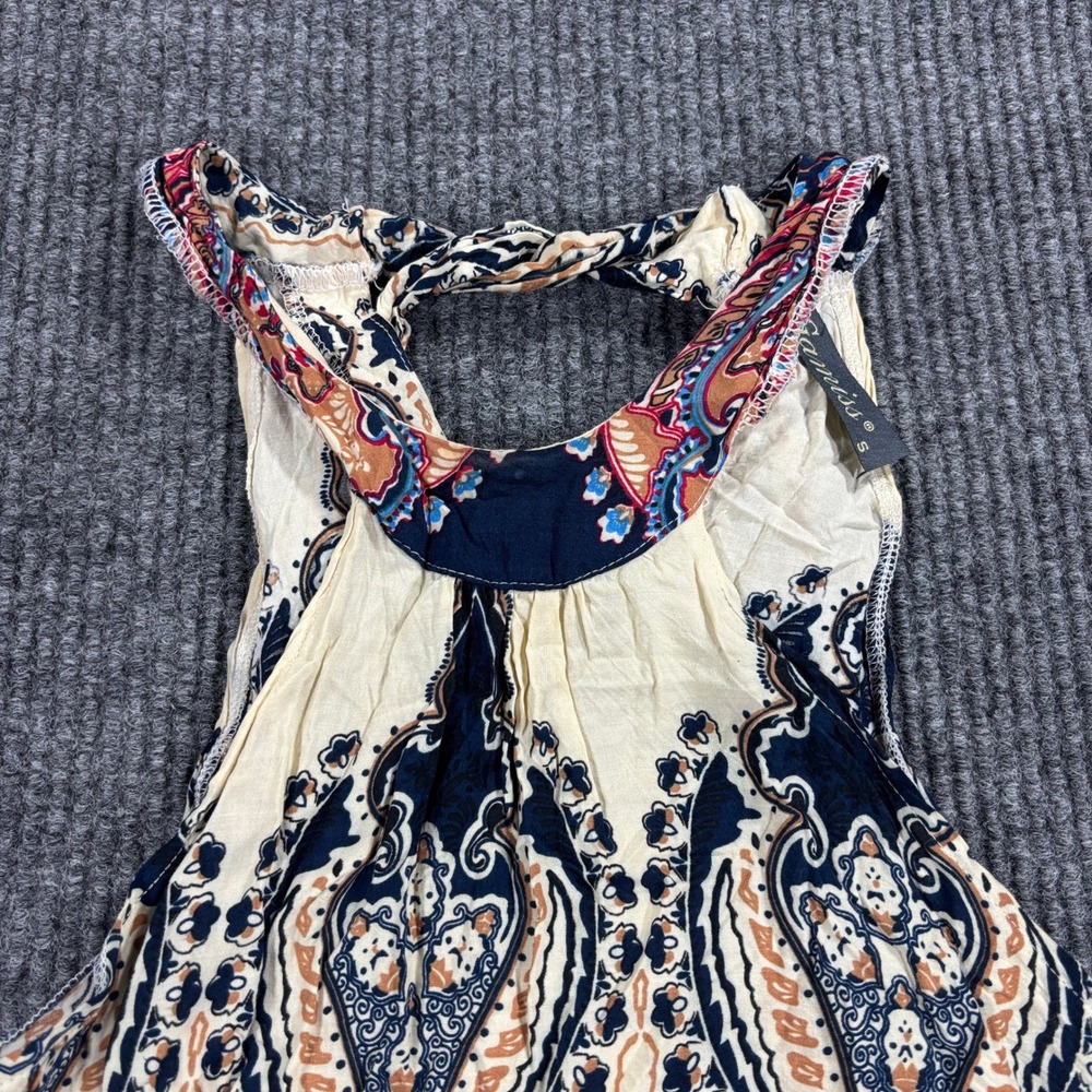 Gamiss Halter Top‎ Women Size S Navy Blue Paisley Medallion Boho Sleeveless